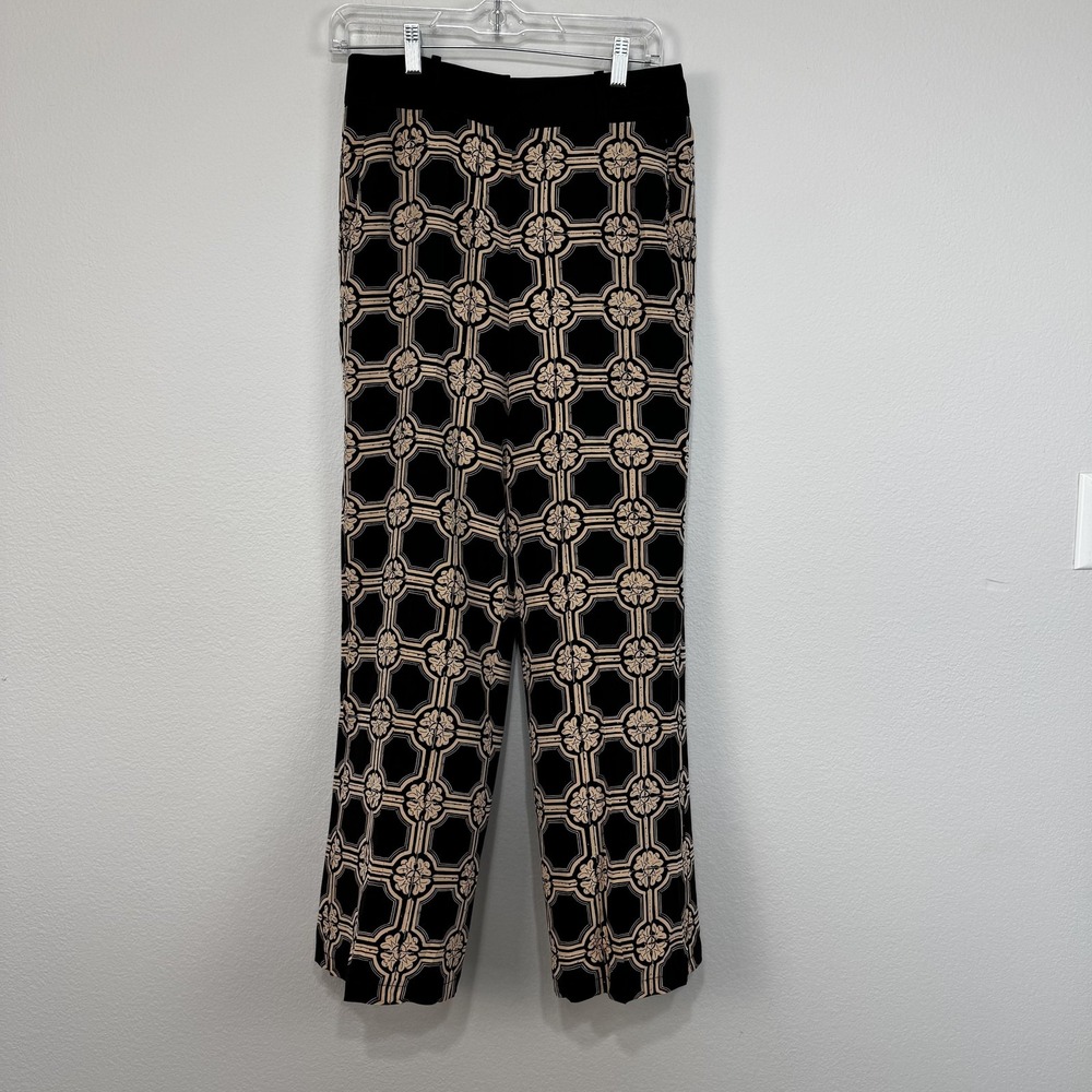 Derek Lam 10 Crosby Pants Womens 0 Black Beige Silk Geometric Print Straight Leg